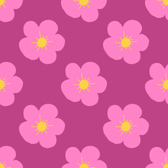 Seamless vector pattern with simple pink flowers. Girly daisy floral print with soft design.