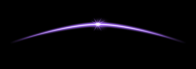 Purple glowing celestial arc - star-point - bright gradient curve on black background. Glowing edge, dark background, light effect.