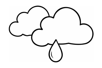 Black line art of rain cloud with water drop weather