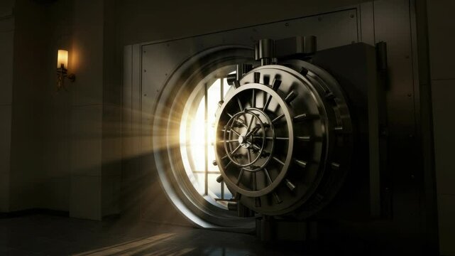 Open metal vault with light shining through