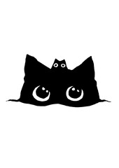 Cute black cat peeking with big, expressive eyes