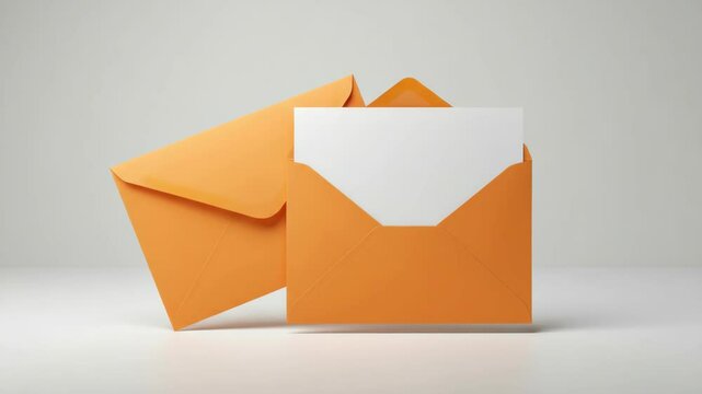 Orange envelopes and blank card on white surface