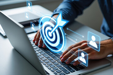 Digital Marketing Strategy Targeting Audience with Online Campaign and Social Media Engagement for Business Growth and Customer Acquisition Using Laptop