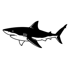 Obraz premium Silhouette of a shark with sharp teeth and fins