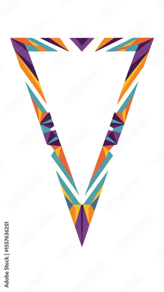 Poster abstract geometric triangle frame design with colorful mosaic elements and transparency