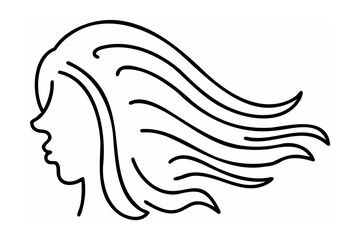 Elegant woman profile with flowing hair line art female