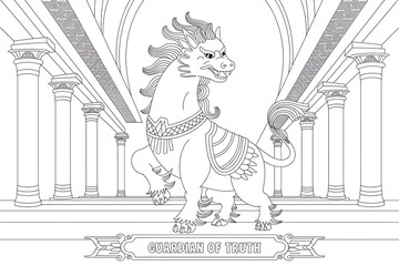 Naklejka premium Majestic mythical creature, guardian of temples. 