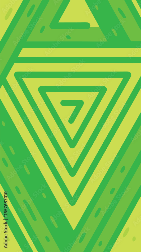 Poster abstract green geometric pattern with layered triangles and lines in vibrant shades