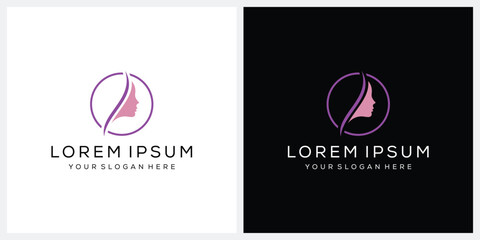 face beautiful woman logo design, for cosmetic beauty fashion vector icons concept