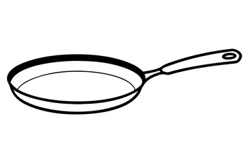 Simple black and white line art illustration of a frying pan on a transparent background