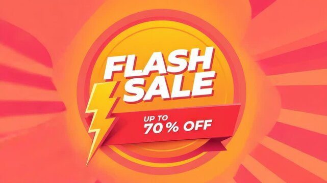 Bright graphic with "Flash Sale" and "Up to 70% off" in bold text over dynamic background