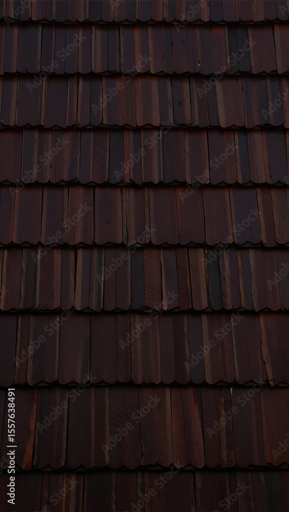 Aufkleber close up view of dark brown roof tiles creating a textured pattern on a building structure surface