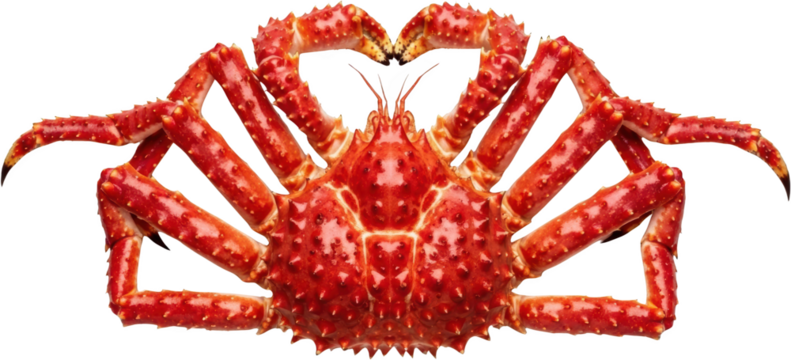 Overhead View Of A Whole Cooked Red King Crab With Legs Extended On A Transparent Background Ready To Isolate