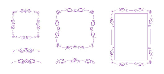 Intricate frames and matching vignettes with bow ribbons. Elegant editable designs