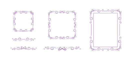 Ornate frames and matching text dividers with bow ribbons. Elegant fully editable vignettes