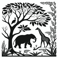 Fototapeta premium black-silhouette-vector-of-wildlife-animals--white