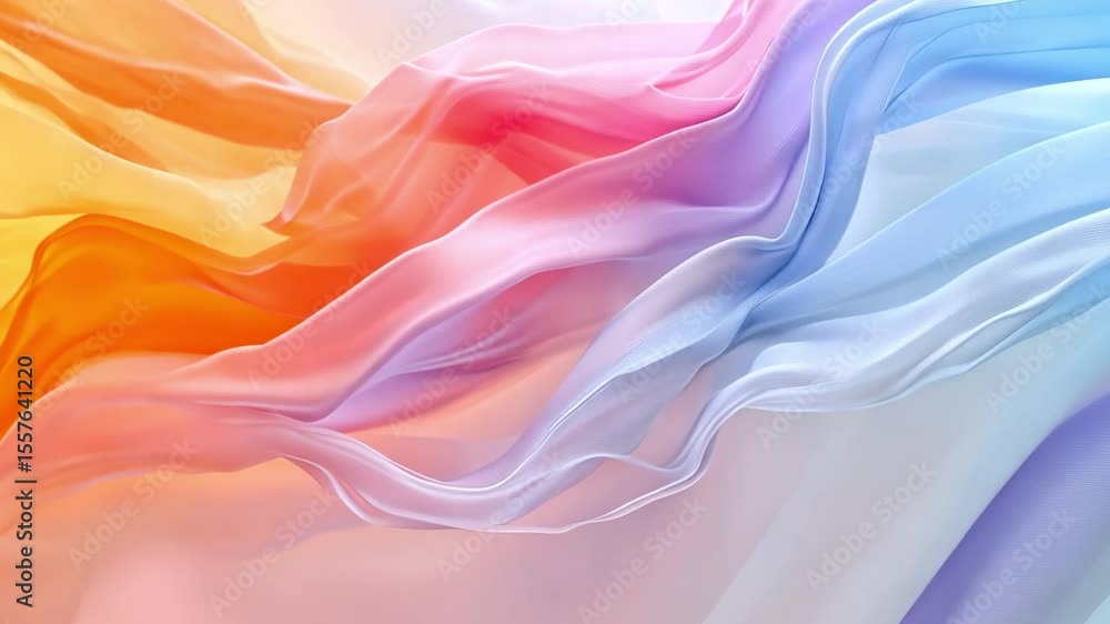 Poster Vibrant Fabric Dance: Flowing fabric in an abstract display of vivid colors. The cloth ripples and swirls creating a dynamic visual poem