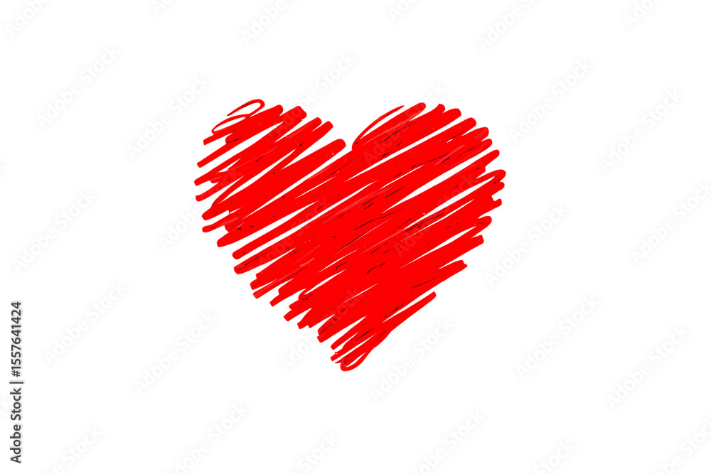 Poster scribbled red heart against black background isolated on a transparent background drawing sketch