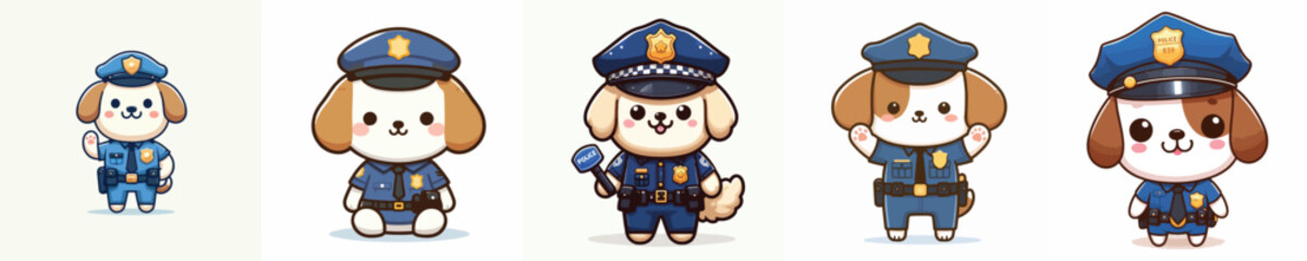 cute dog dressed as police icon set