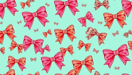 Trendy hand-drawn seamless pattern of charming coquette bows and ribbons,  elegant,  cute