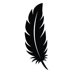  Simple black silhouette of a single bird feather with a detailed quill and barbs on a white background