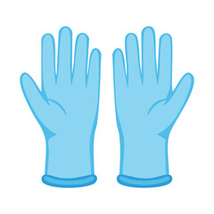 A pair of light blue gloves laid out in front