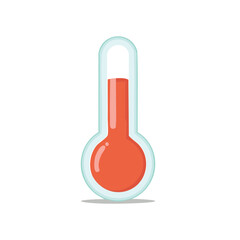 A simple illustration of a thermometer indicating high temperature. The thermometer has a glass tube with red liquid inside, showing the temperature rising.
