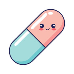 Cute cartoon pill with a happy face