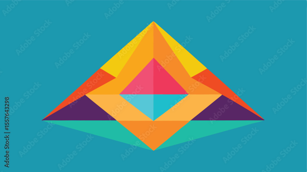 Poster colorful geometric abstract composition with overlapping triangle shapes on teal background