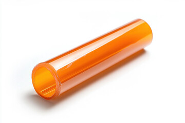 Single orange plastic dowel isolated on a pure white background, with a focus on its shape and structure. 
