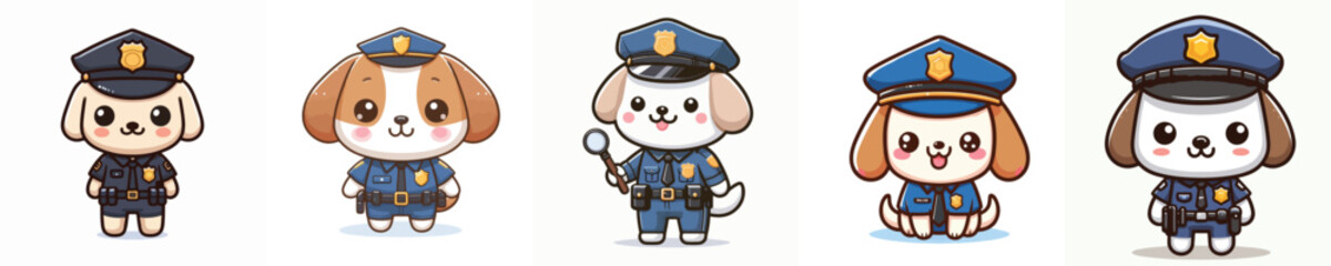 cute dog dressed as police icon set