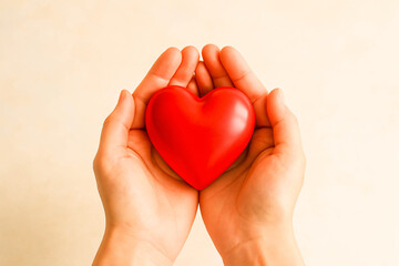 Obraz premium Cupped Hands Holding a Red Heart