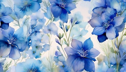 Obraz premium delicate watercolor blue delphiniums floral pattern