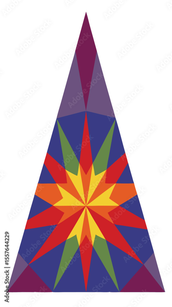 Poster colorful geometric starburst within triangular shape on transparent background