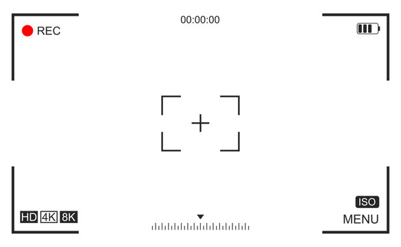 Photo and video camera viewfinder display screen frame. Camera recording screen template for overlay. Camera interface UI digital overlays with information indicators