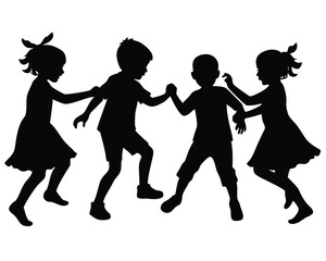 Stylish silhouette set of kids playing together