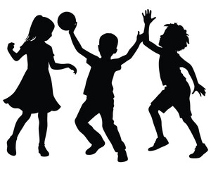 Obraz premium Stylish silhouette set of kids playing together