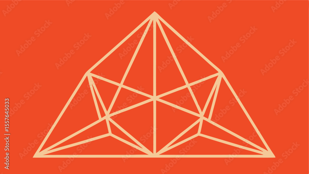 Poster geometric abstract composition featuring triangle structure and vibrant orange background