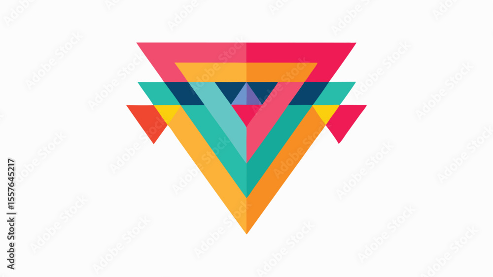 Poster geometric abstract composition of colorful triangles in layered overlapping design