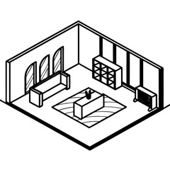 Isometric Room Vector Illustration Interior Furniture Design