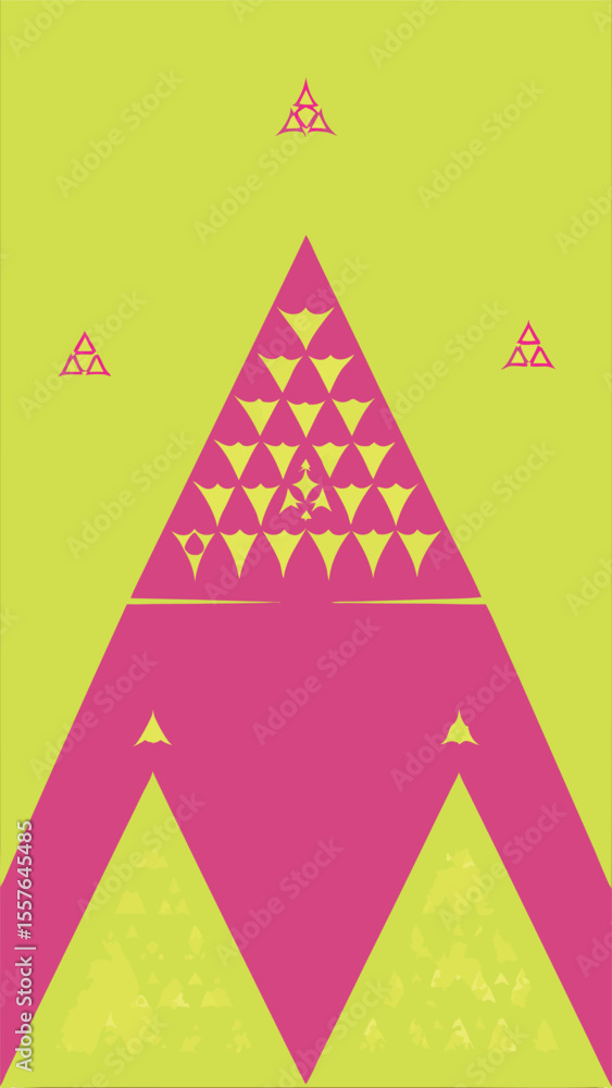Poster geometric abstract composition with triangles and unique architectural designs on a white background