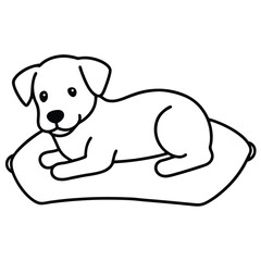Cute cartoon puppy resting comfortably on a soft pillow outline drawing