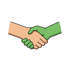 A human hand and an alien hand in a handshake