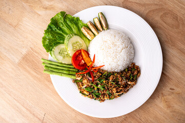 Chicken larb with Rice and Vegetables