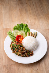 Chicken larb with Rice and Vegetables