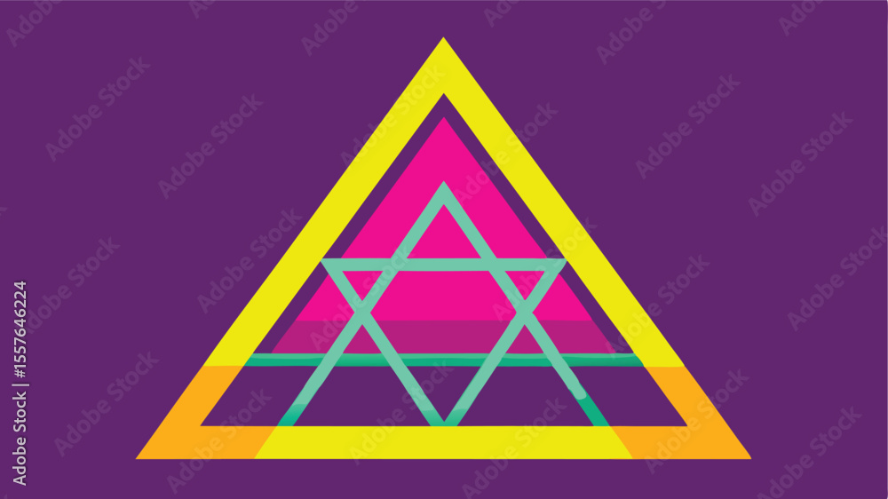 Poster geometric abstract design with layered triangles and star shape in vivid colors