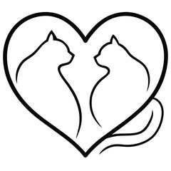 Two stylized cats in profile facing each other inside a heart shape