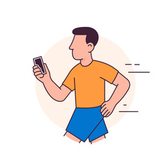 Running man using smartphone. Active lifestyle flat character illustration.