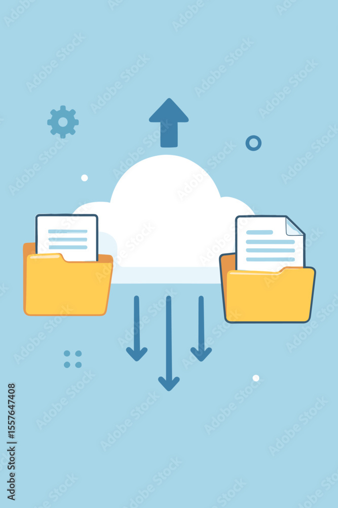 Poster cloud storage technology concept. data transfer, uploading and downloading files to a server. digita