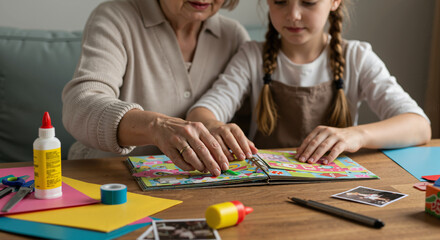 Scrapbooking with Grandmother and Granddaughter